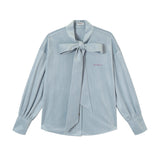 Why Berry 23AW "Velvet Blueberry" ブルーボウシャツルーズシャツ