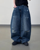 Part Blue Wash Distressed Denim