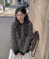 Milk Stripe Dangara Striped Hooded Knitwear