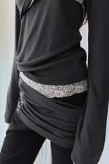 26SS★ ツイステッドレースレイヤードドレープTシャツ