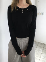 エンドUネックアイレットスタッドクロップTシャツ (6c)