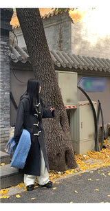 wool charcoal quilting toggle hooded long coat