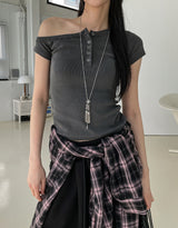 Needs ribbed button unbalanced shoulder t-shirt