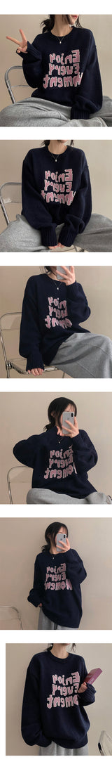 エンモアレタリング オーバーサイズフィットラウンドニット