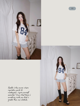 ナンバープリントオフショルダー半袖Tシャツ
