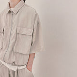 street shape shortsleeve zipup_beige
