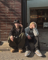 [Lining brushed] Curie New York Patch Damage Hood Zip-up