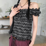 Ptik Hippie Frill Banding Zigzag Off Shoulder T-Shirt