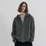 Layered 2-way Zip Hood Zip-up - CHARCOAL