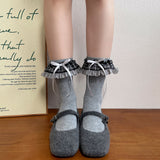 Classic Check Frill Ribbon Mid-Calf Socks