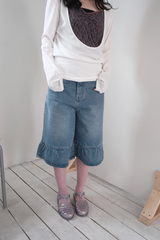frill bermuda denim