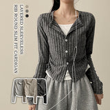 Cardi side-shirring badge ribbed knit cardigan