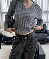 [F/W] Cable v neck kara crop knit(4color)