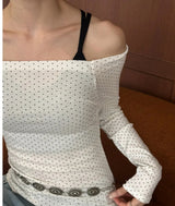 Dot off shoulder long sleeves(3color)
