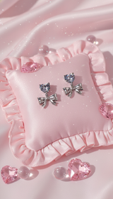 [Aespa Winter, Red Velvet Irene Piercing] Heart Crystal and Ribbon Piercing - Silver