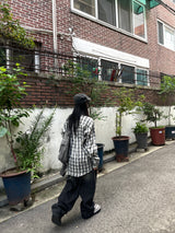 Tory dark blue washing semi-wide denim pants