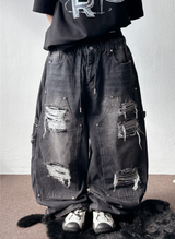 Coco Distressed Fringe Carpenter Denim Pants 2color