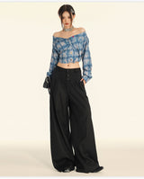 American Vintage Button Detail Clean Fit Wide Slacks