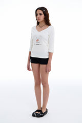Rabbit Lace V-Neck Tee [White]