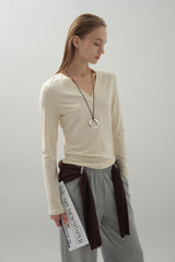 Deep V-neck Panel Top_Cream