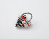BEADED TARTAN CHECK HEART RING (WHITE)