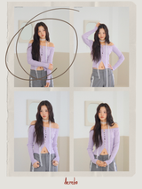 Pearl Burton Shirring V-neck Long Sleeve T-shirt