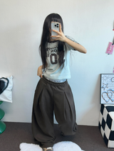ツーピンタックウッドスラックスロングパンツ🩶🖤🤎3カラー