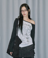 Cross Ornament Off Shoulder Raglan Long Sleeve - WHITE