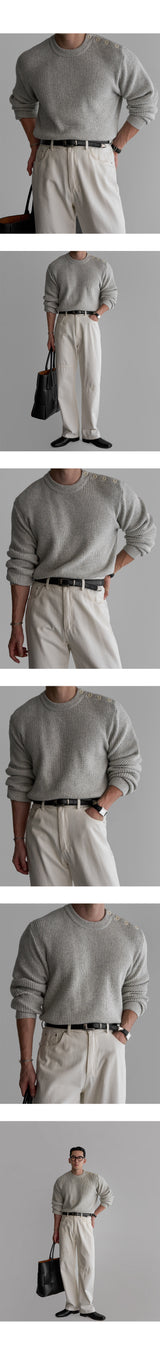 Wool Button Round Knit [Gray]