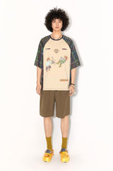 ミルクシルクチェック柄パッチワークデザイン半袖Tシャツ