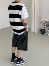 Stripe round neck knit vest 2C