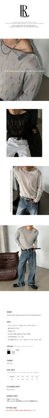 [S/S] グランジダメージサイドヘンリーネックスリーブ (3color)