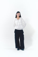 Pleats Skirt Cargo Pants Set Black