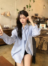 #Daily Overfit Stripe Shirt + Tie Set (2color)