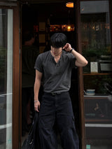 ステッチピグメントヘンリーネック半袖Tシャツ