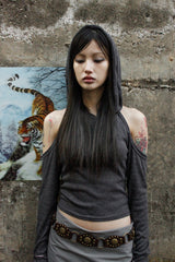 [春] - Drape hood T (Black/Gray)