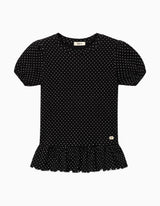 ドットパフスリーブTシャツ (ブラック)