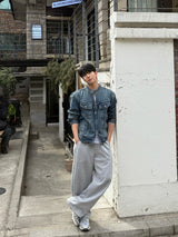 With denim biker jacket