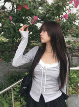Dosi リボンレーススリムカーディガンTシャツ