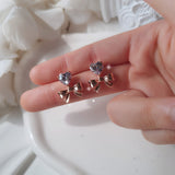 [CHUU Piercing] Heart Crystal and Ribbon Piercing - Rosegold