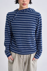 Diagonal button knit hoodie