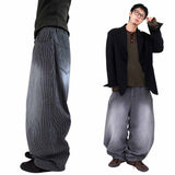 Wide Stripe Denim Balloon Pants