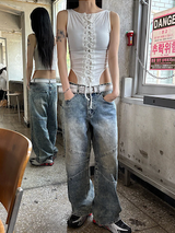 キッチュスリットワイドデニムパンツ