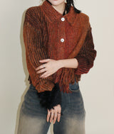 Gamants coloring gradation fringe long-sleeve cropped wool knitwear