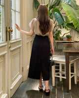 Muse Round Neck Shirred Tulip Blouse