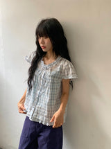 Arche Check Frill Short Sleeve Blouse