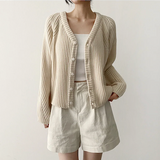 Pastel Slim Fit Ribbed V-Neck Knit Cardigan 