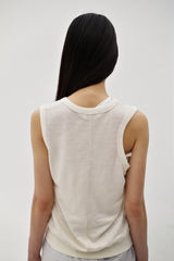 Linen oval neck knit, Cream