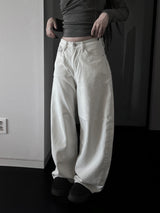 back pocket cross stud wide denim (fleece-lined / 2color)