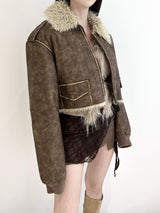 1085. Shearling leather crop mustang jk (2color)